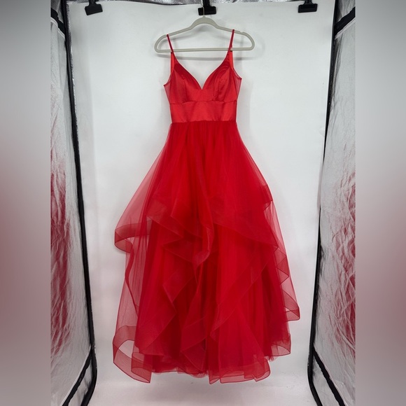 Madison James Red Tulle Prom Dress - Picture 2 of 4